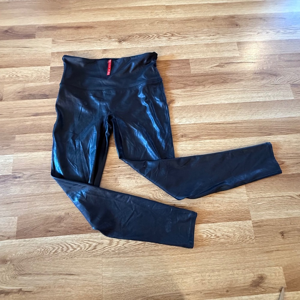 Spanx Faux Leather Leggings Black Large Tall Style 24370 High‎ Rise Shaping